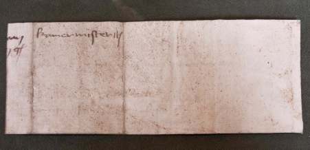 Leiden, Bibliotheca Thysiana, Chamberlain note from 1461 (back)